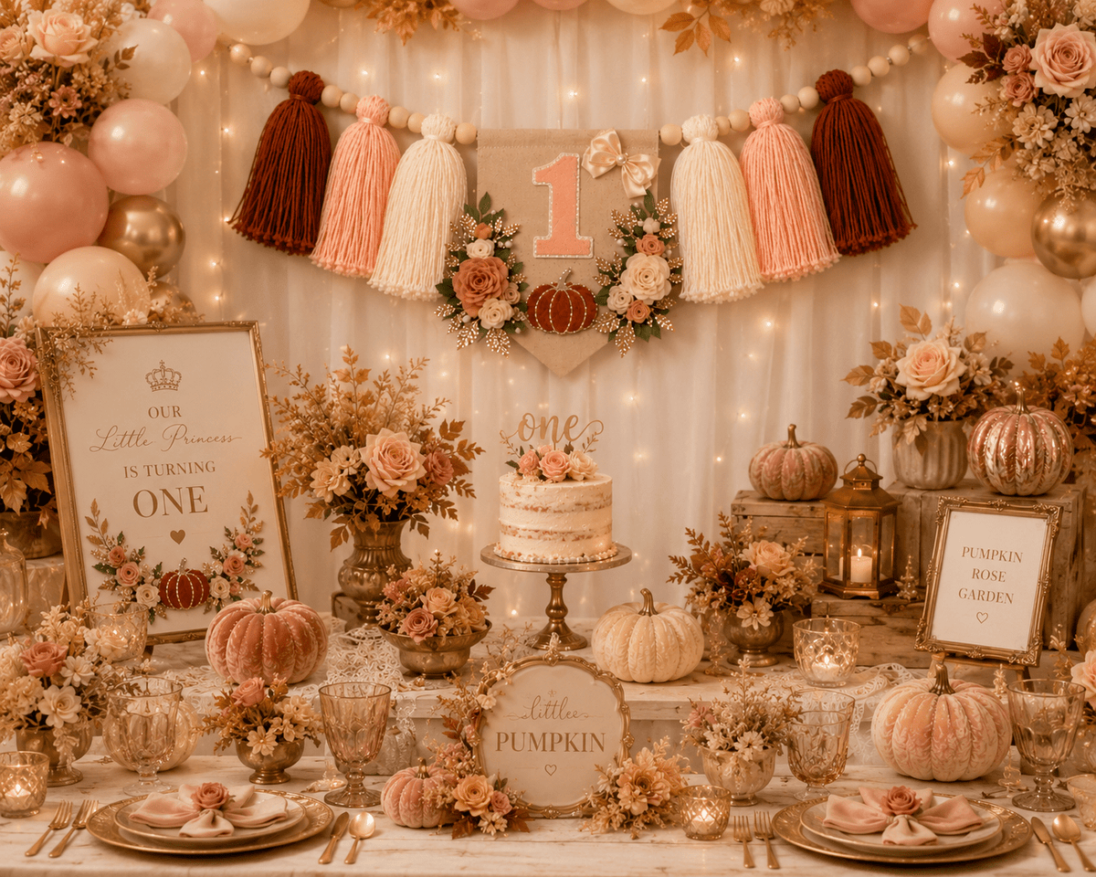 Pumpkin Rose Garden High Chair Banner | Fall First Birthday Decor - Mia & Jon Co.