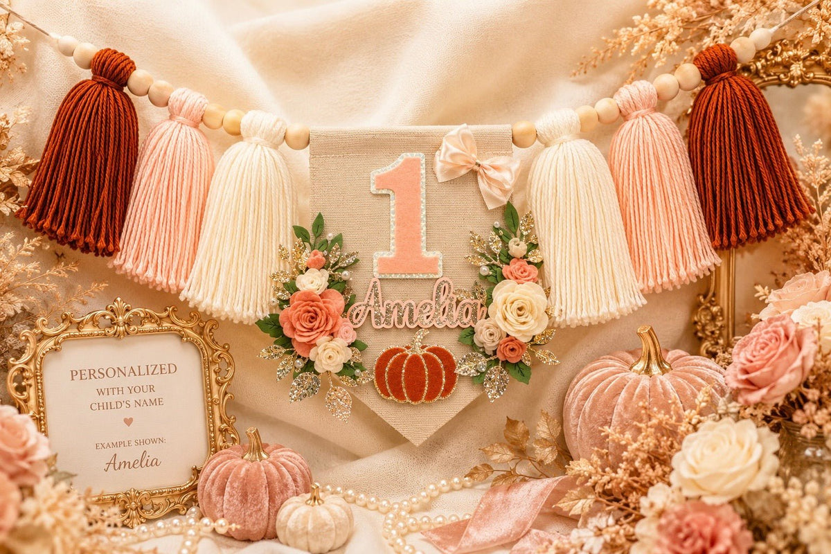 Pumpkin Rose Garden High Chair Banner | Fall First Birthday Decor - Mia & Jon Co.