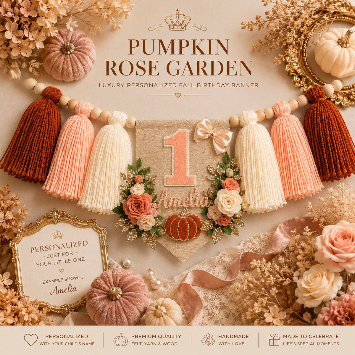 Pumpkin Rose Garden High Chair Banner | Fall First Birthday Decor - Mia & Jon Co.