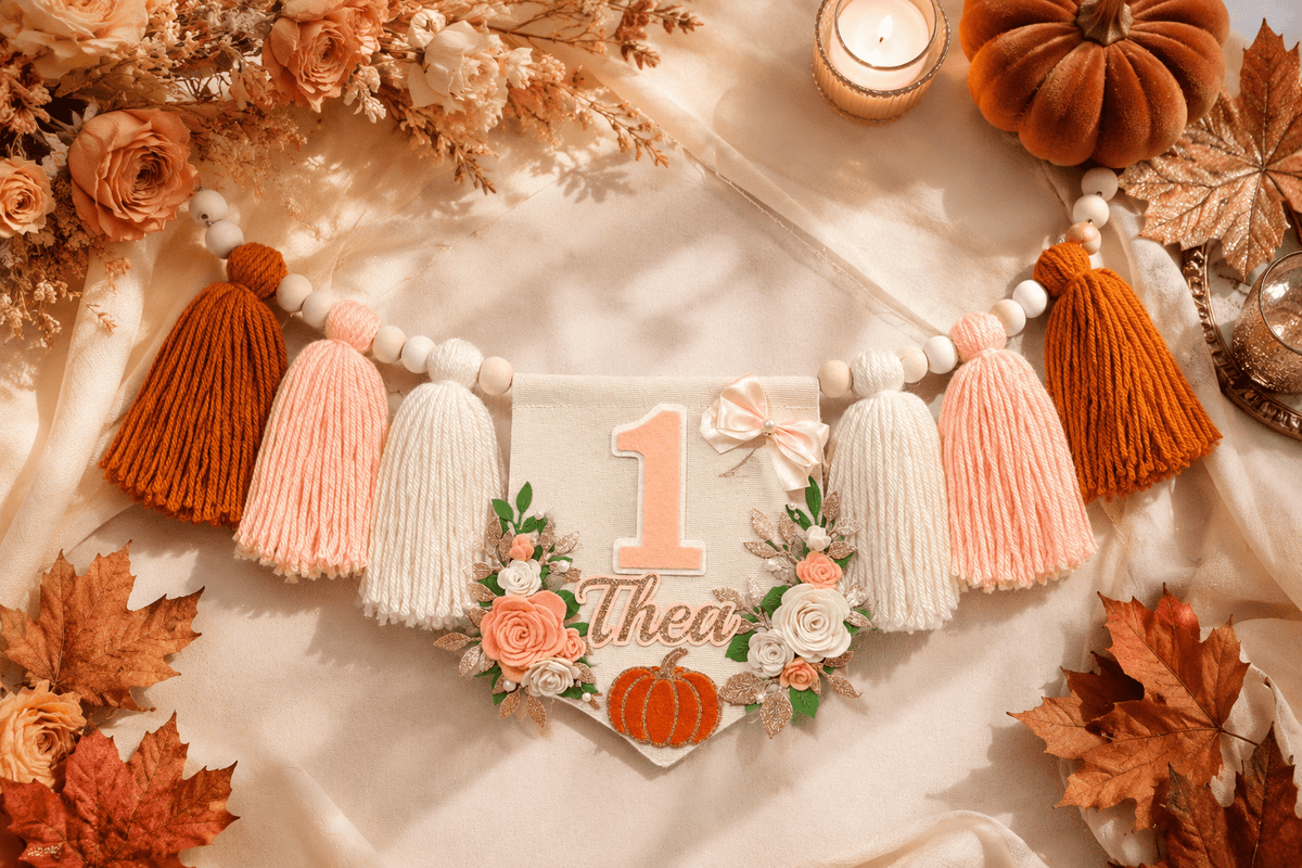 Pumpkin Rose Garden High Chair Banner | Fall First Birthday Decor - Mia & Jon Co.