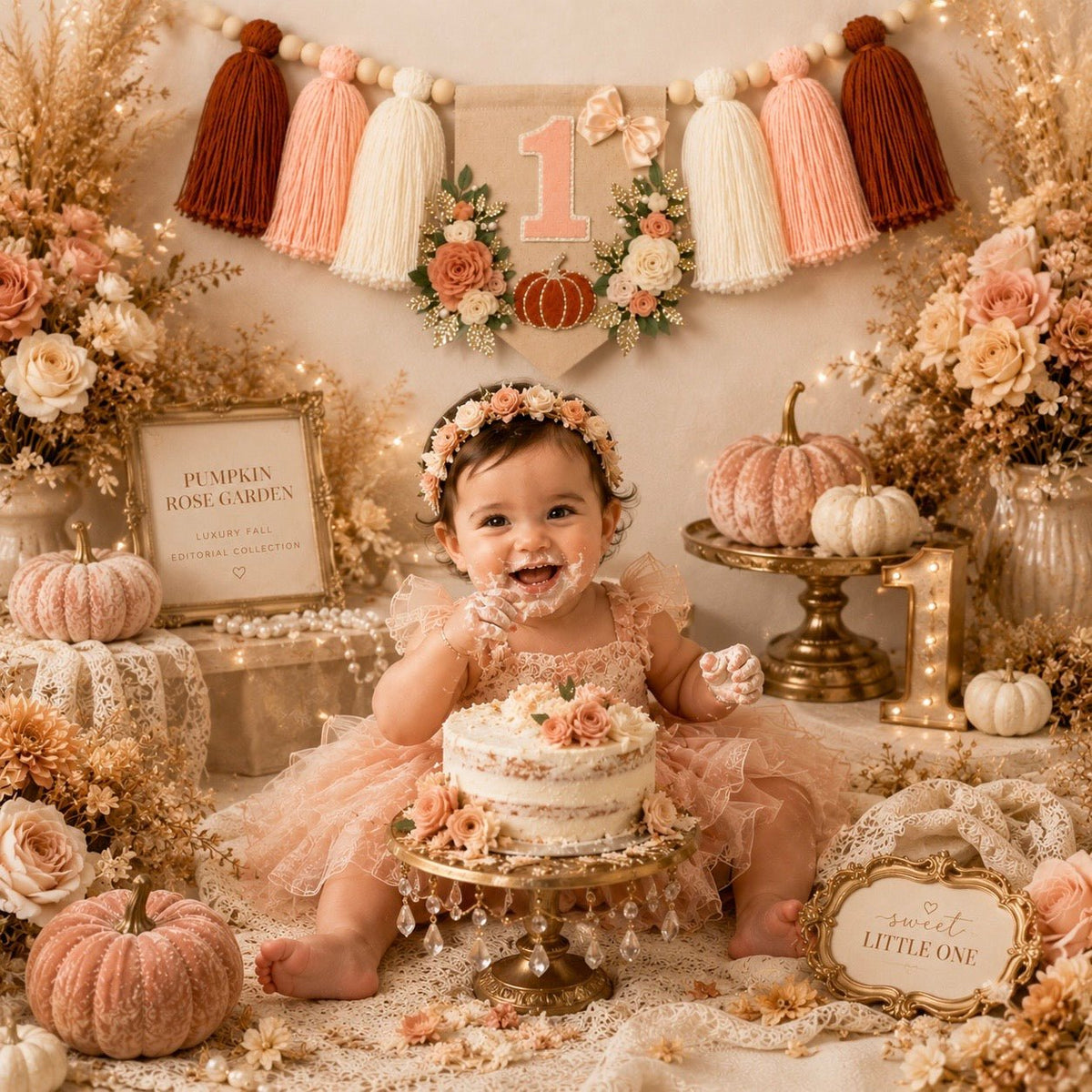 Pumpkin Rose Garden High Chair Banner | Fall First Birthday Decor - Mia & Jon Co.
