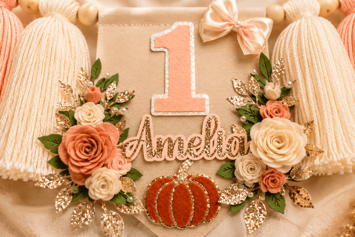Pumpkin Rose Garden High Chair Banner | Fall First Birthday Decor - Mia & Jon Co.