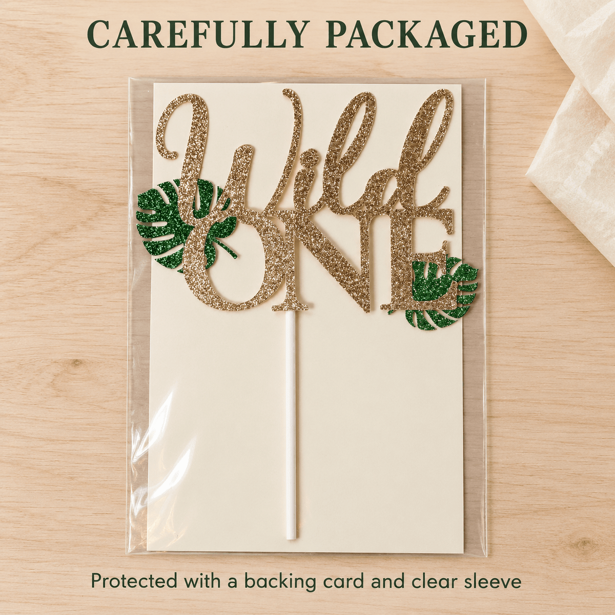 Wild One Cake Topper – Gold & Green Jungle First Birthday Decor - Mia & Jon