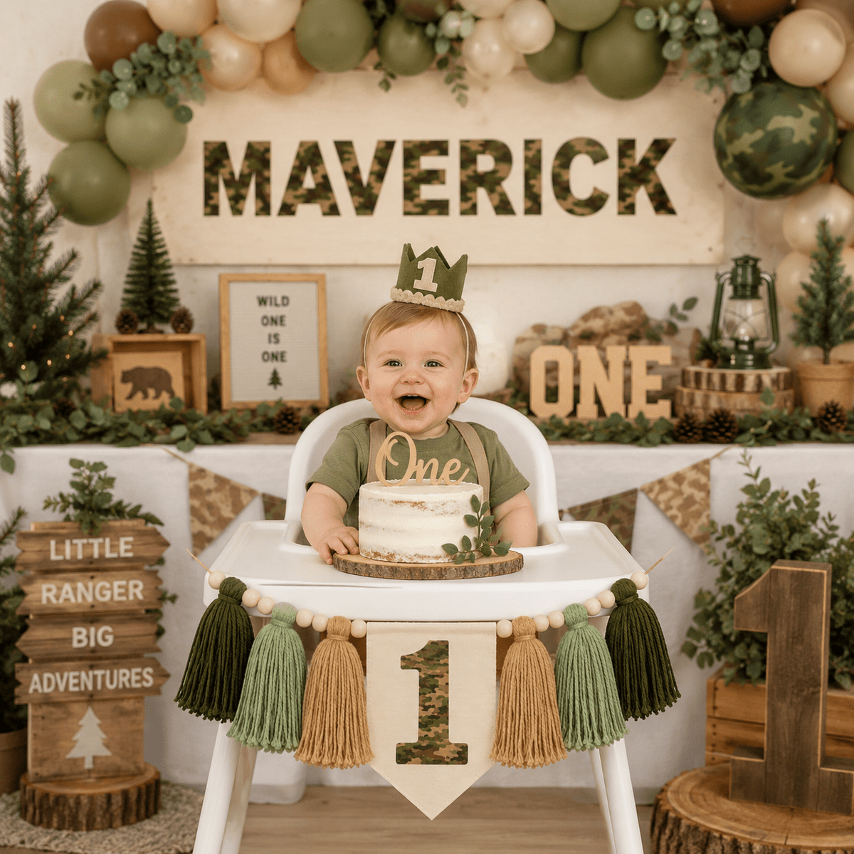 Woodland Camo First Birthday High Chair Banner - Mia & Jon Co.