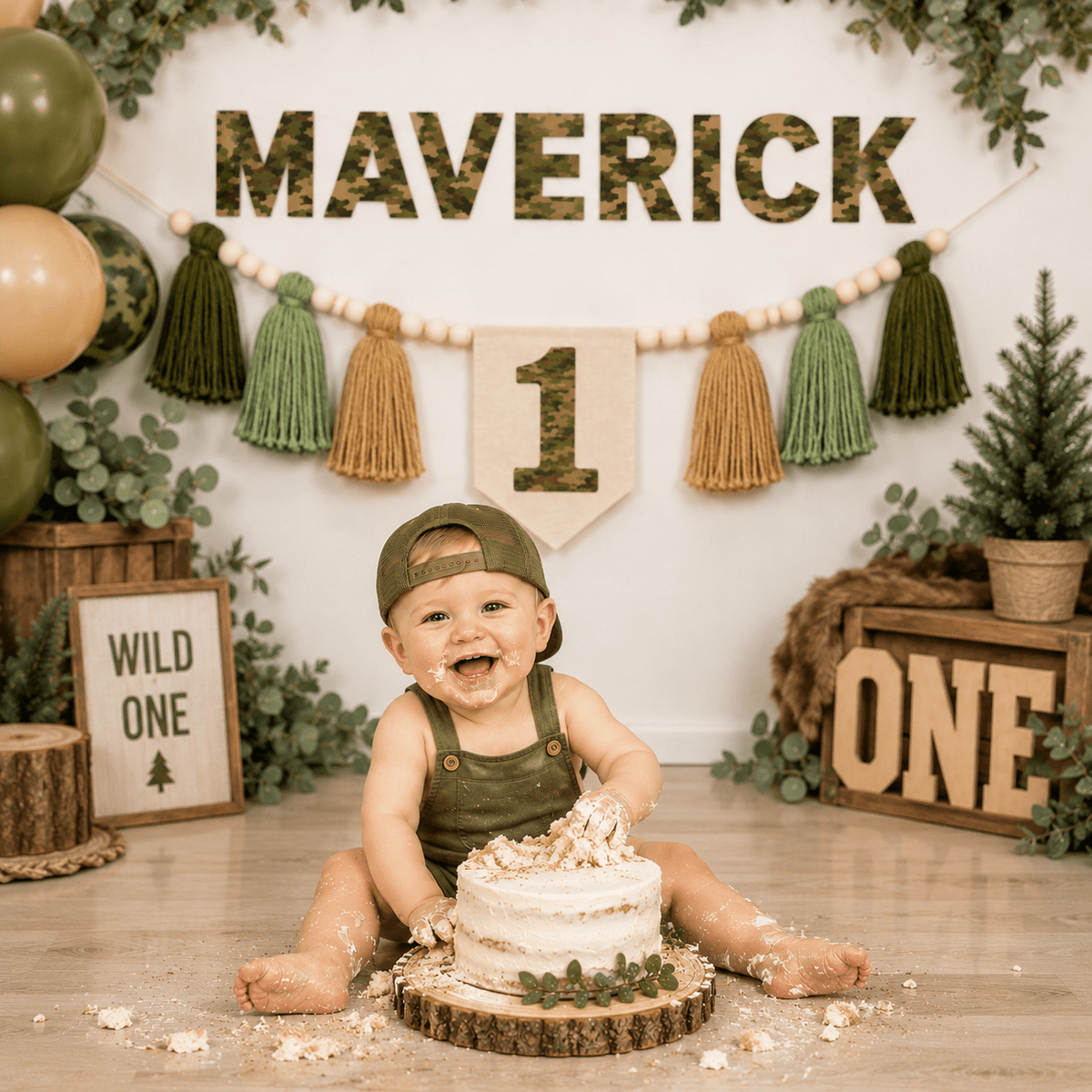 Woodland Camo First Birthday High Chair Banner - Mia & Jon Co.