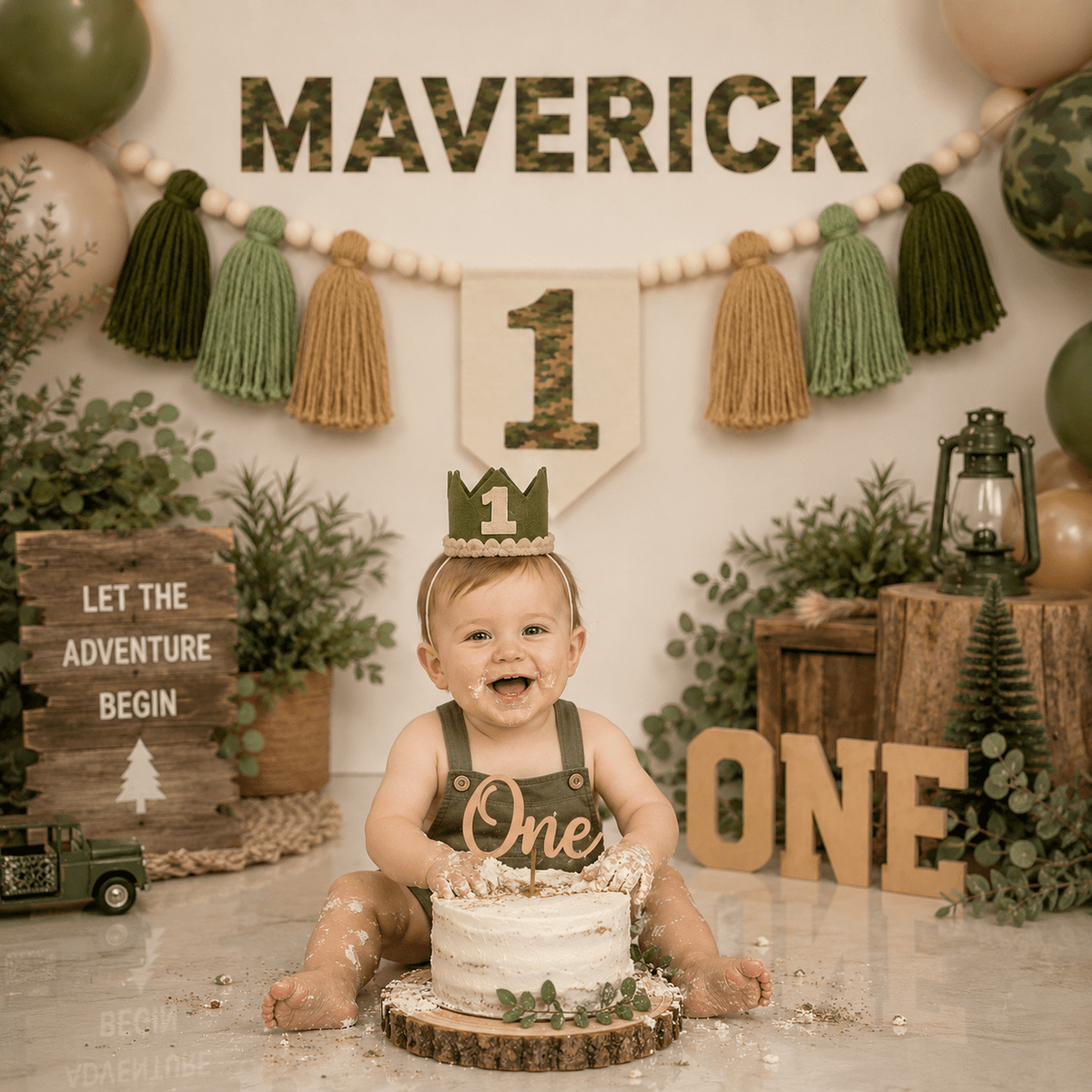 Woodland Camo First Birthday High Chair Banner - Mia & Jon Co.