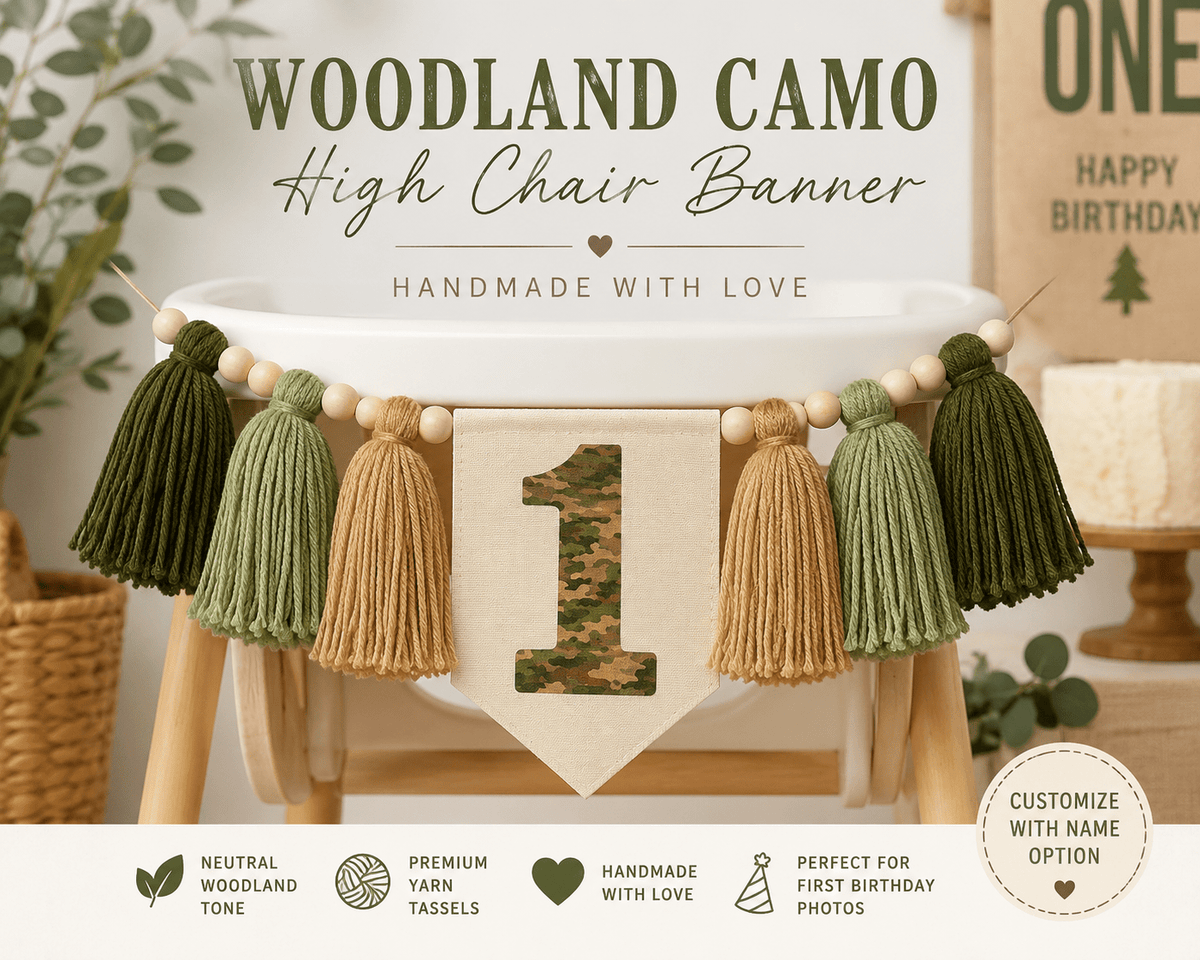 Woodland Camo First Birthday High Chair Banner - Mia & Jon Co.