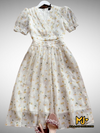 MJV1916 V-Neck White Floral Fit & Flare Dress (NO Return/Exchange)