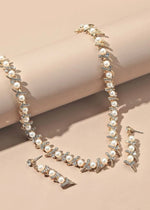 1pair Rhinestone & Faux Pearl Earrings & 1pc Necklace - Mia & Jon