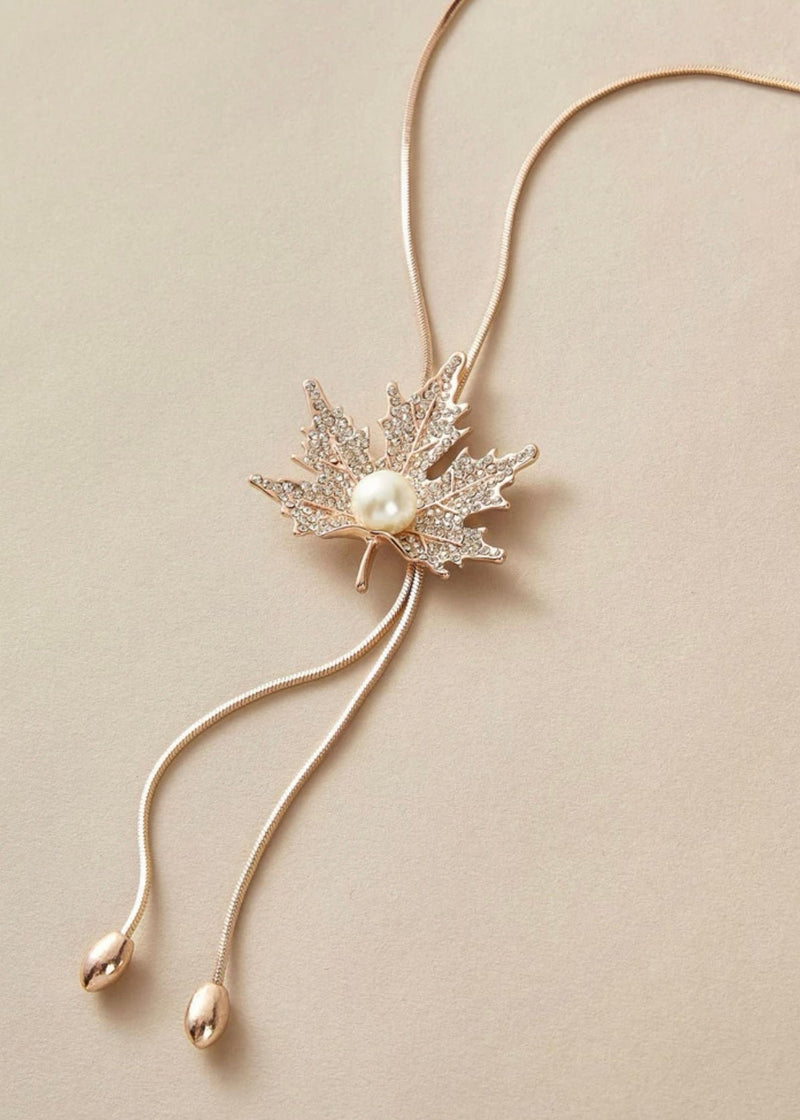 1pc Rhinestone & Faux Pearl Maple Leaf Charm Necklace - Mia & Jon