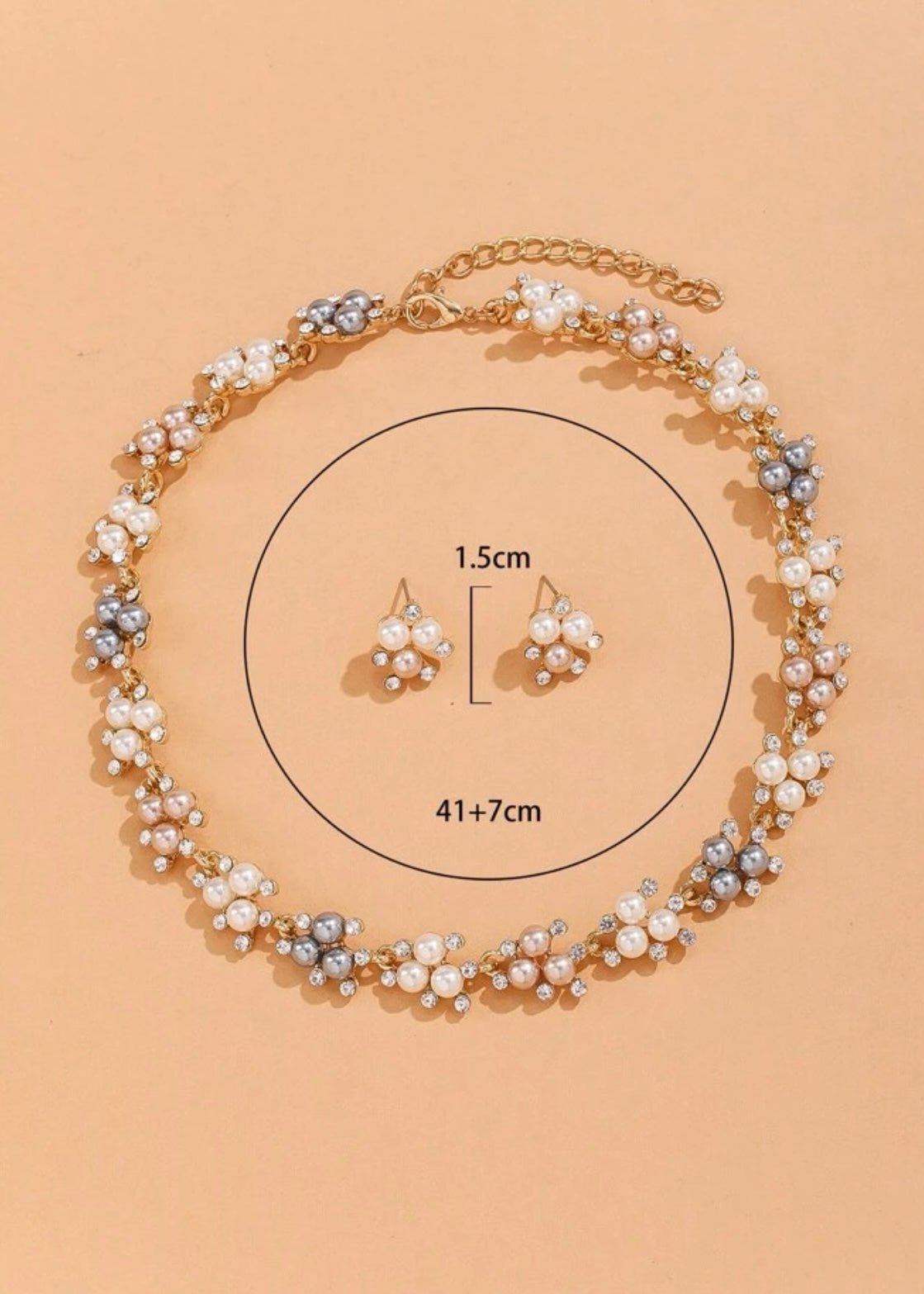 3pcs Multicolor Faux Pearl & Rhinestone Decor Jewelry Set - Mia & Jon