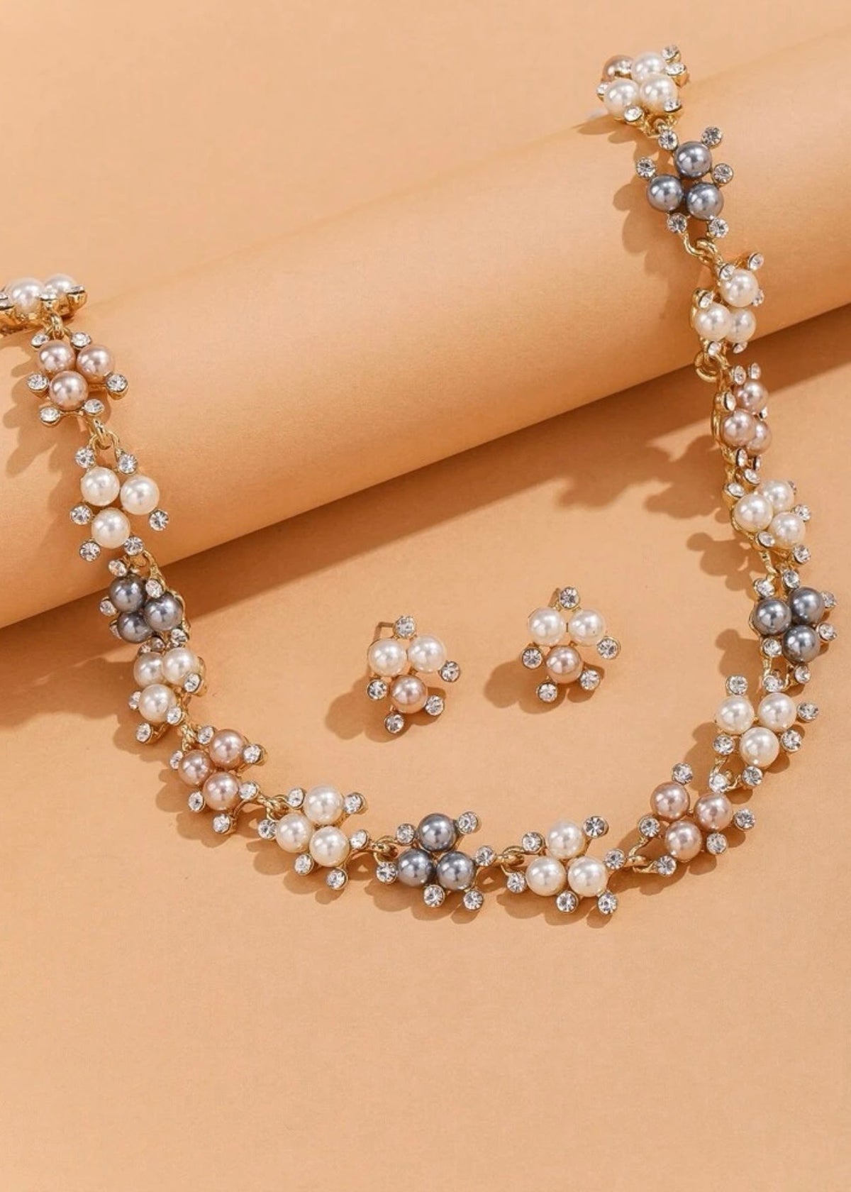 3pcs Multicolor Faux Pearl & Rhinestone Decor Jewelry Set - Mia & Jon