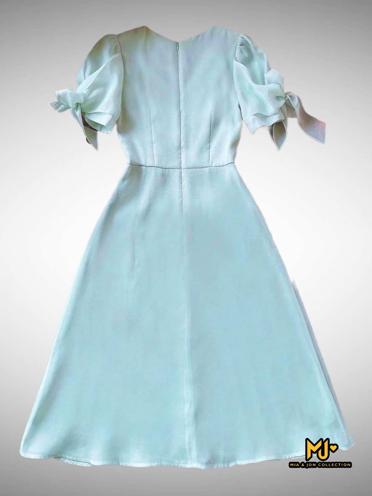 MJV1912 Puff Sleeve With Bow Tie Detail Dress  (NO Return/Exchange)