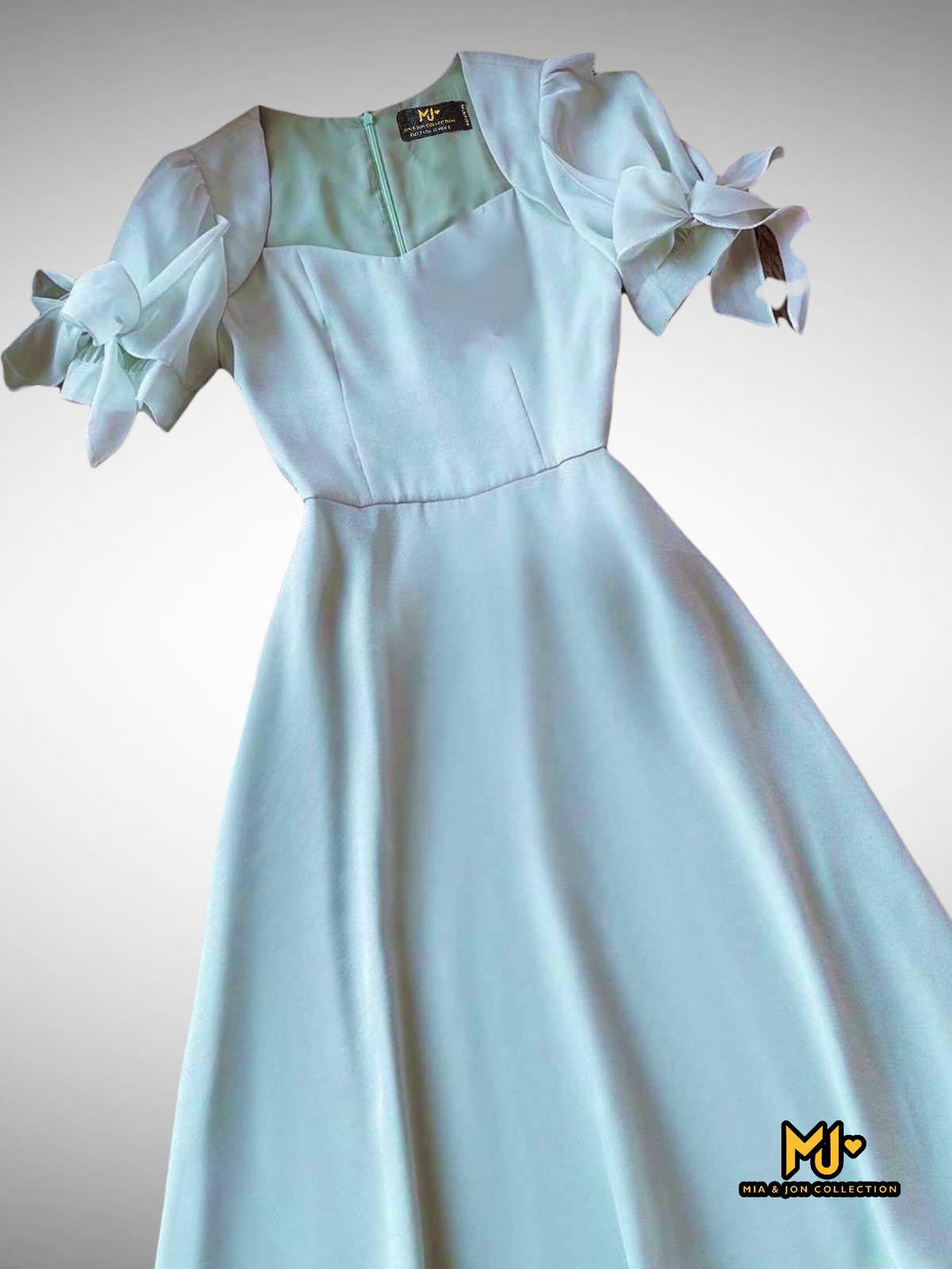 MJV1912 Puff Sleeve With Bow Tie Detail Dress  (NO Return/Exchange)