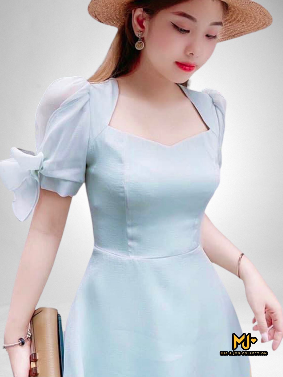 MJV1912 Puff Sleeve With Bow Tie Detail Dress  (NO Return/Exchange)