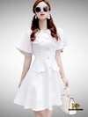 MJV1855 White Flutter Sleeve Mini Dress