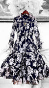 Black Long Sleeve Floral Chiffon Shirt Dress - Mia & Jon