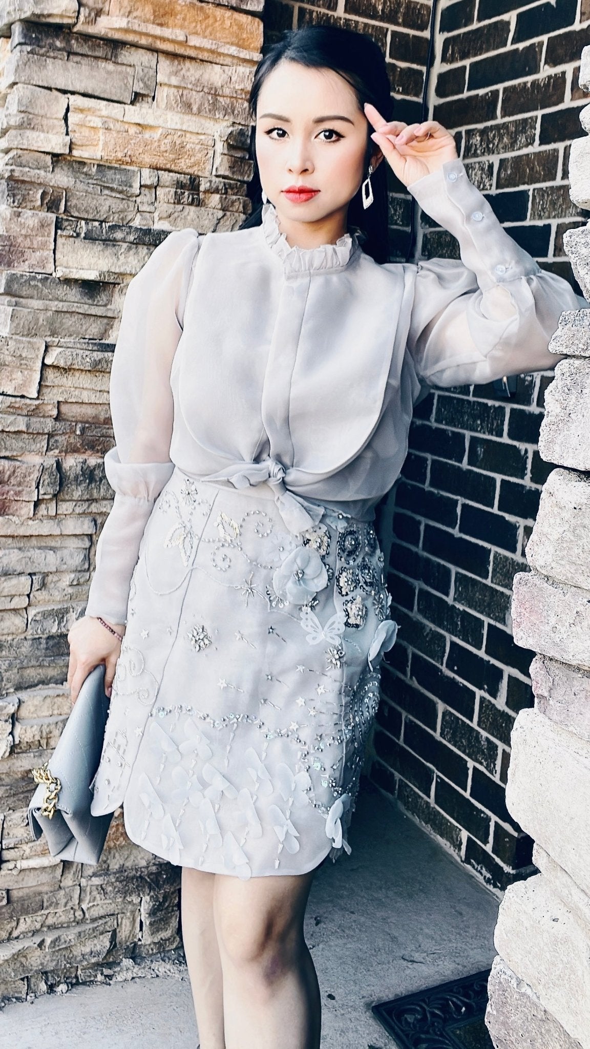 Butterfly Shirt & Sparkling Mini Skirt Set - Mia & Jon