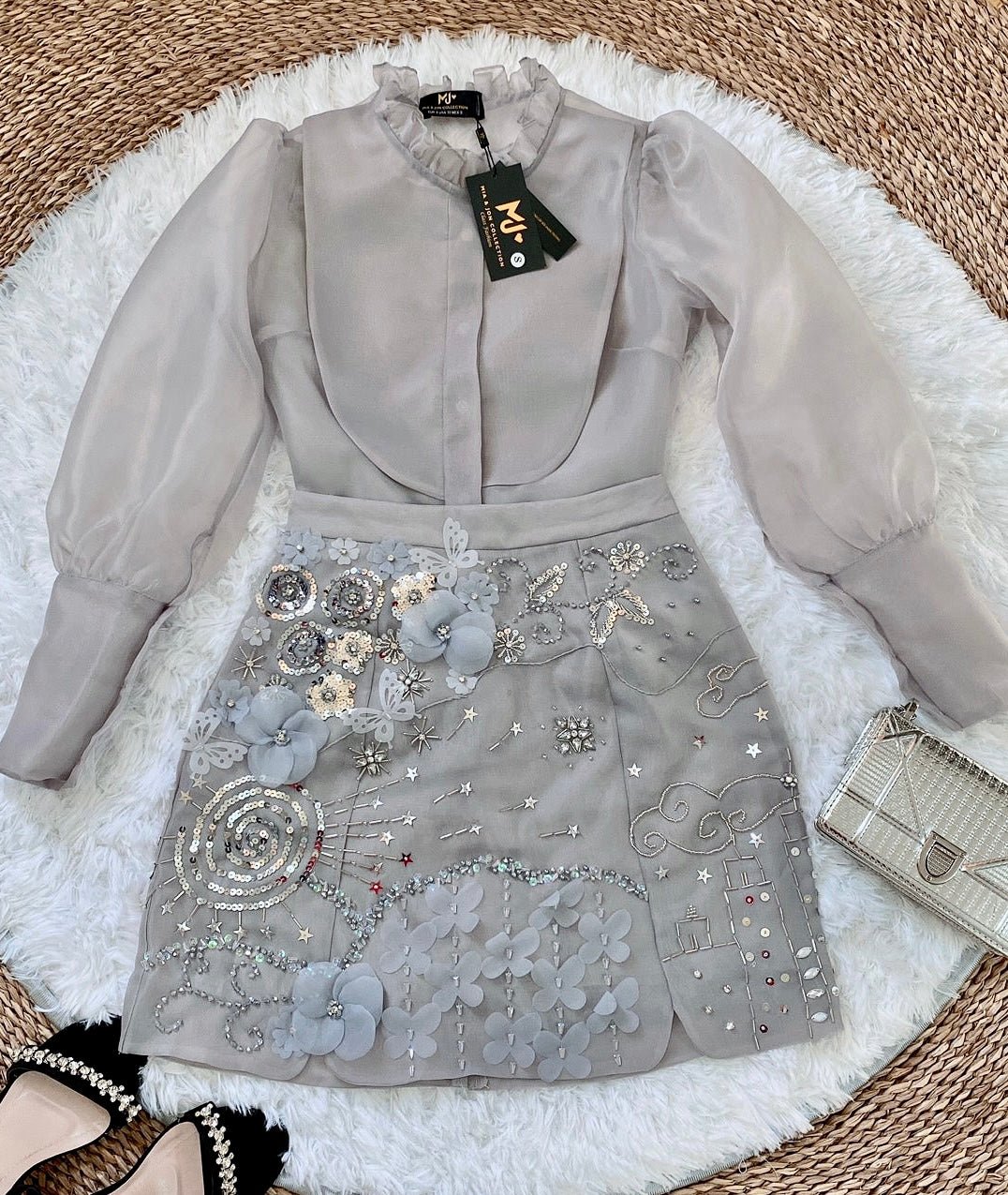Butterfly Shirt & Sparkling Mini Skirt Set - Mia & Jon