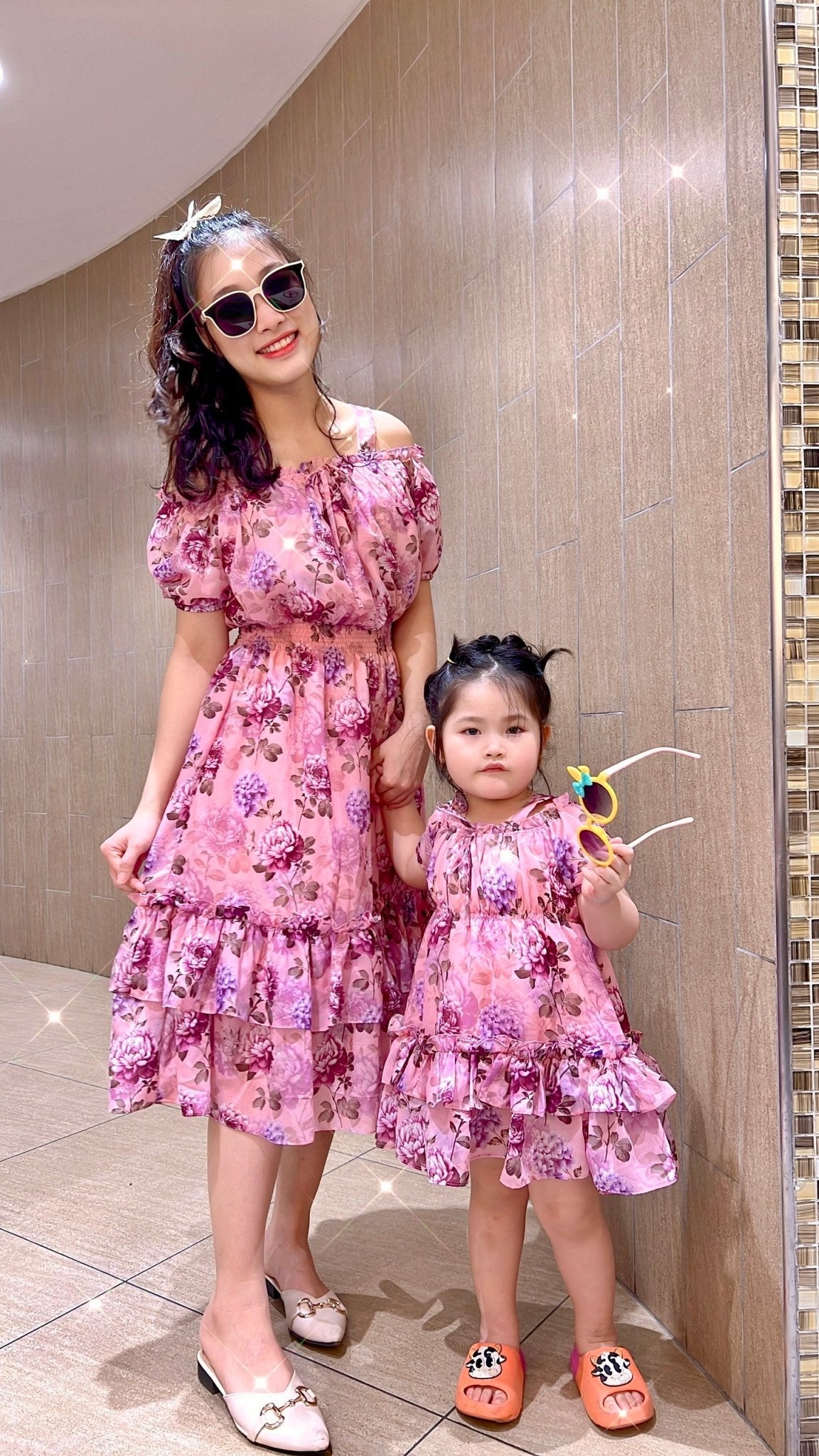 Floral Cold Shoulder Puff Sleeve Dress MJD033 - Mia & Jon