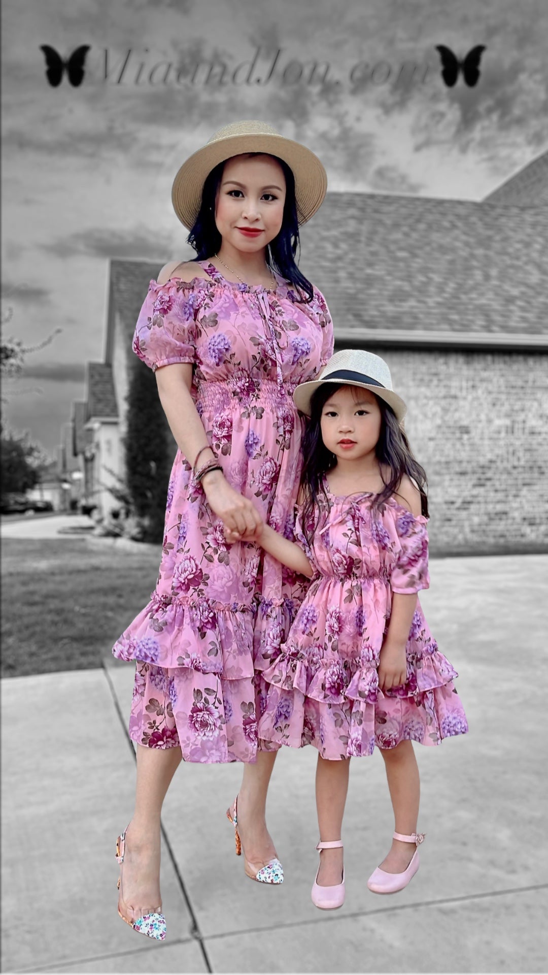 Floral Cold Shoulder Puff Sleeve Dress MJD033 - Mia & Jon