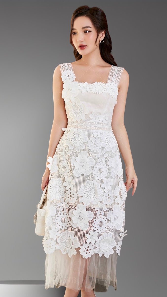 Floral Guipure Sleeveless Lace Dress
