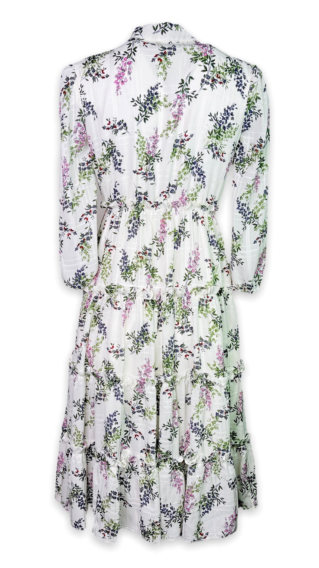 Floral Long Sleeve Split V-Neck Ruffle Chiffon Dress - Mia & Jon