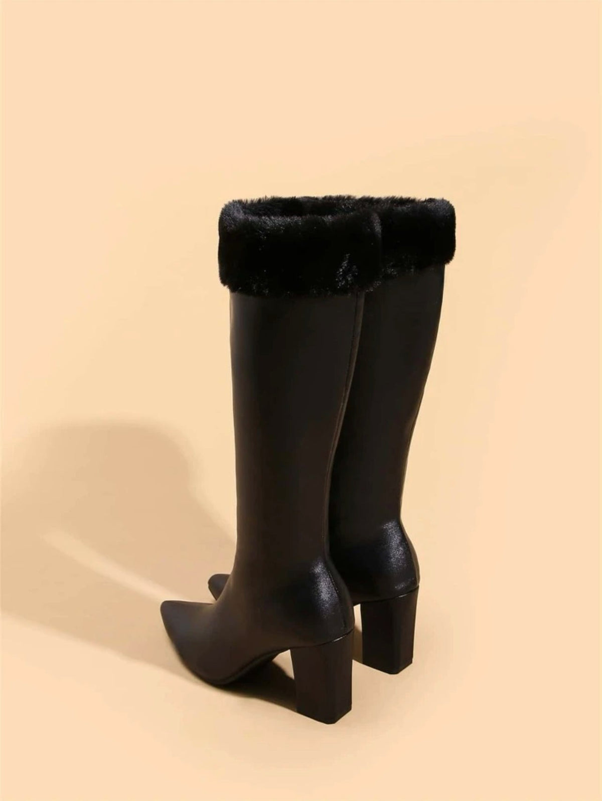 Fluffy Zip Side Chunky Heeled Boots - Mia & Jon