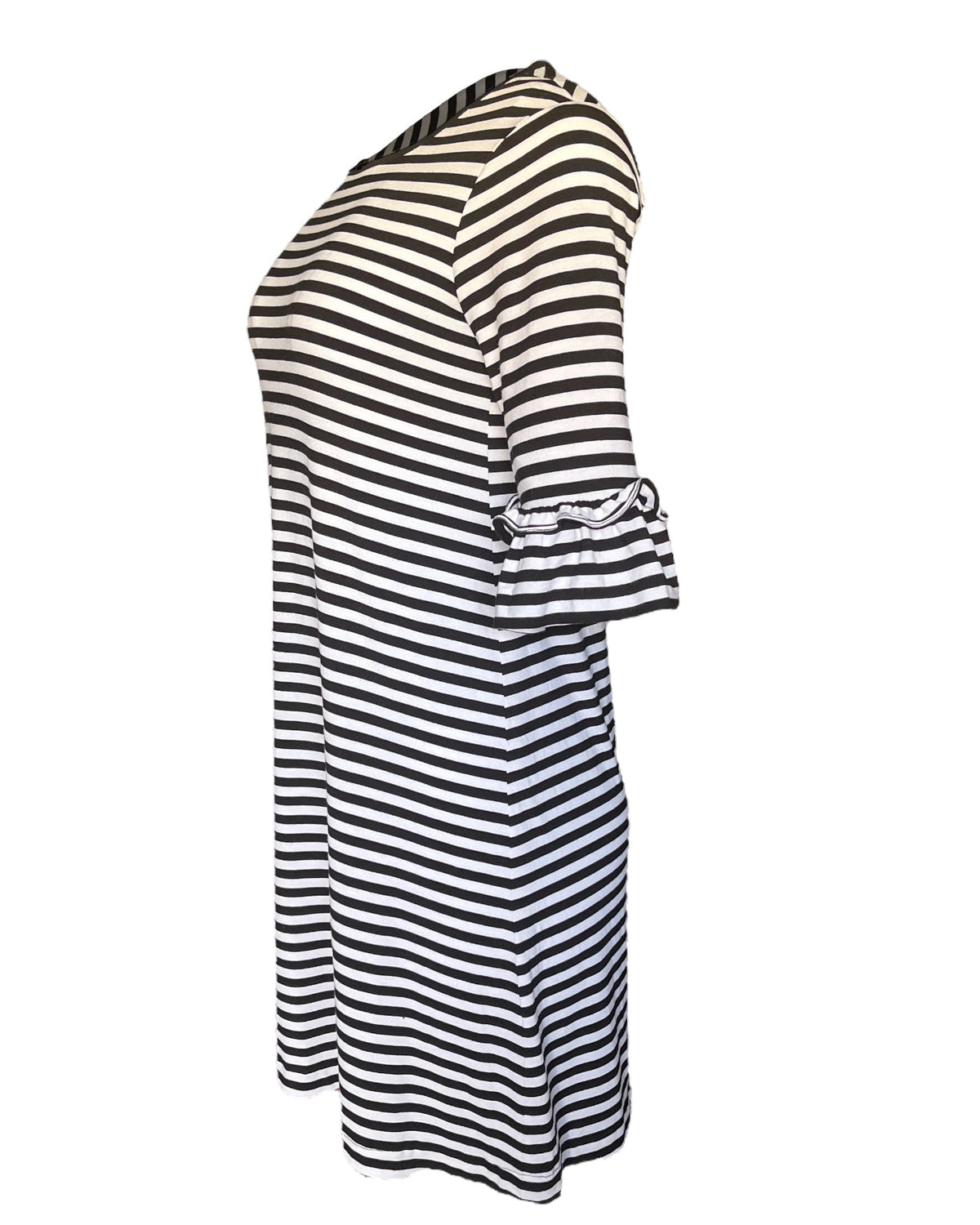 Gina Black & White Striped Ruffle Bell Sleeve Dress - Mia & Jon