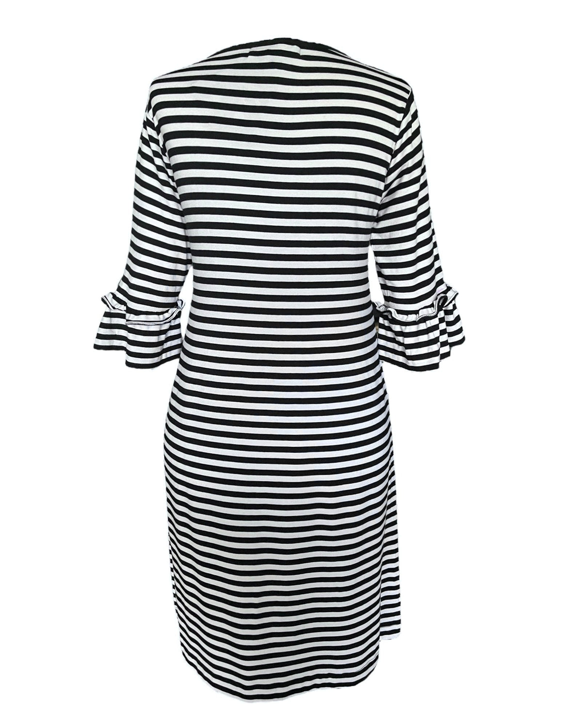 Gina Black & White Striped Ruffle Bell Sleeve Dress - Mia & Jon