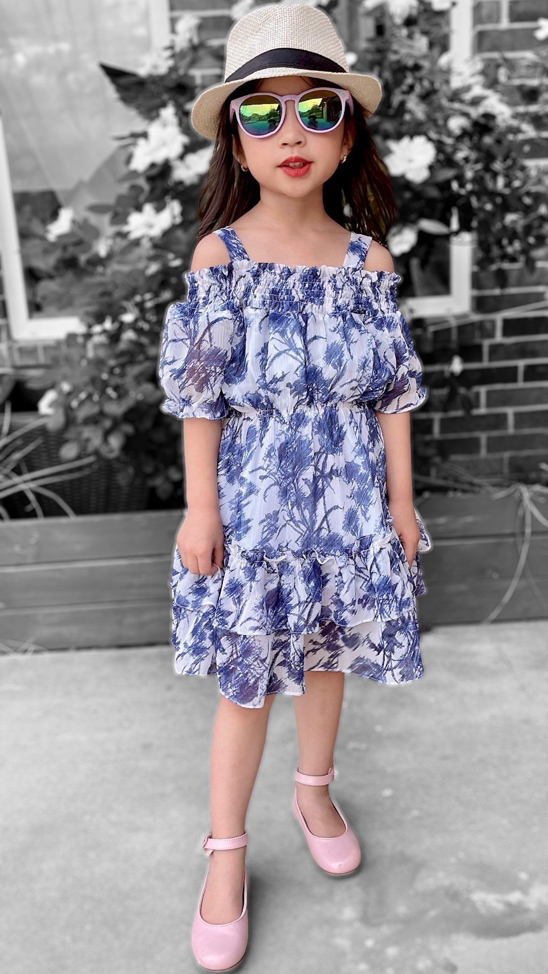 Girl Off-Shoulder Floral Chiffon Mini Dress - Mia & Jon