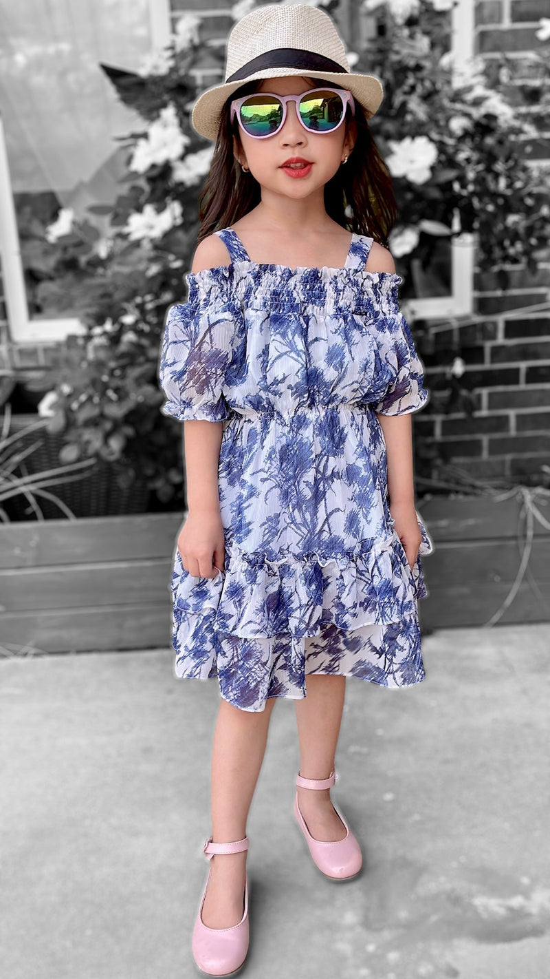 Girl Off-Shoulder Floral Chiffon Mini Dress - Mia & Jon