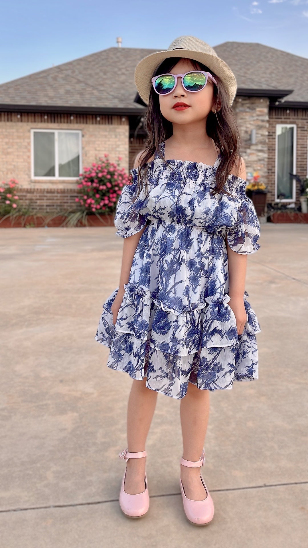 Girl Off-Shoulder Floral Chiffon Mini Dress - Mia & Jon
