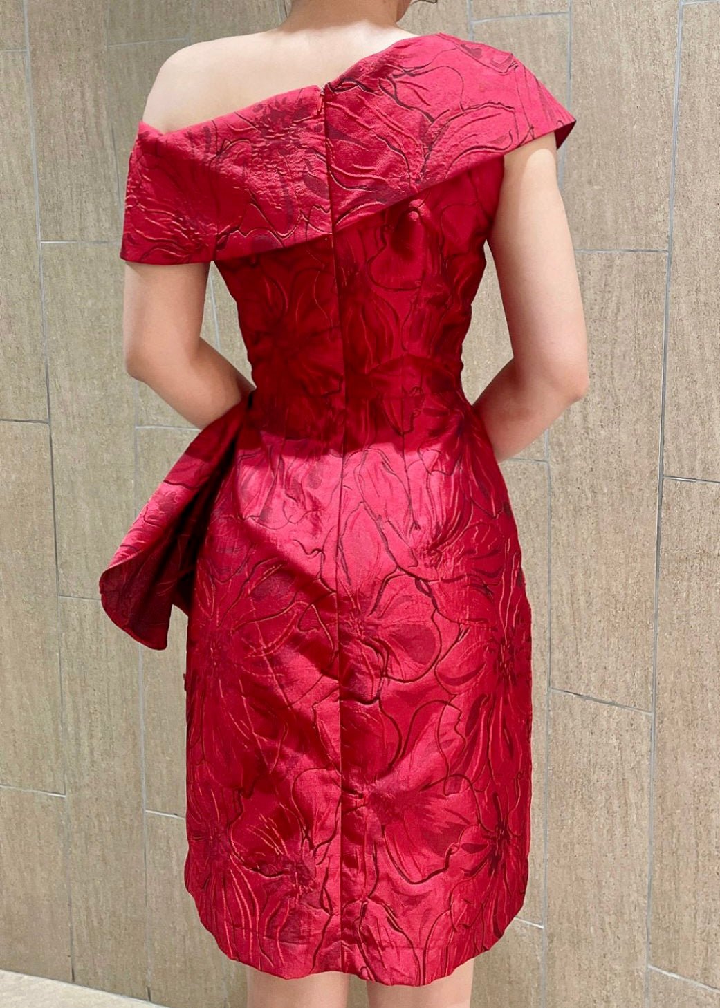 Lovely Rose One Shoulder Jacquard Dress - Mia & Jon