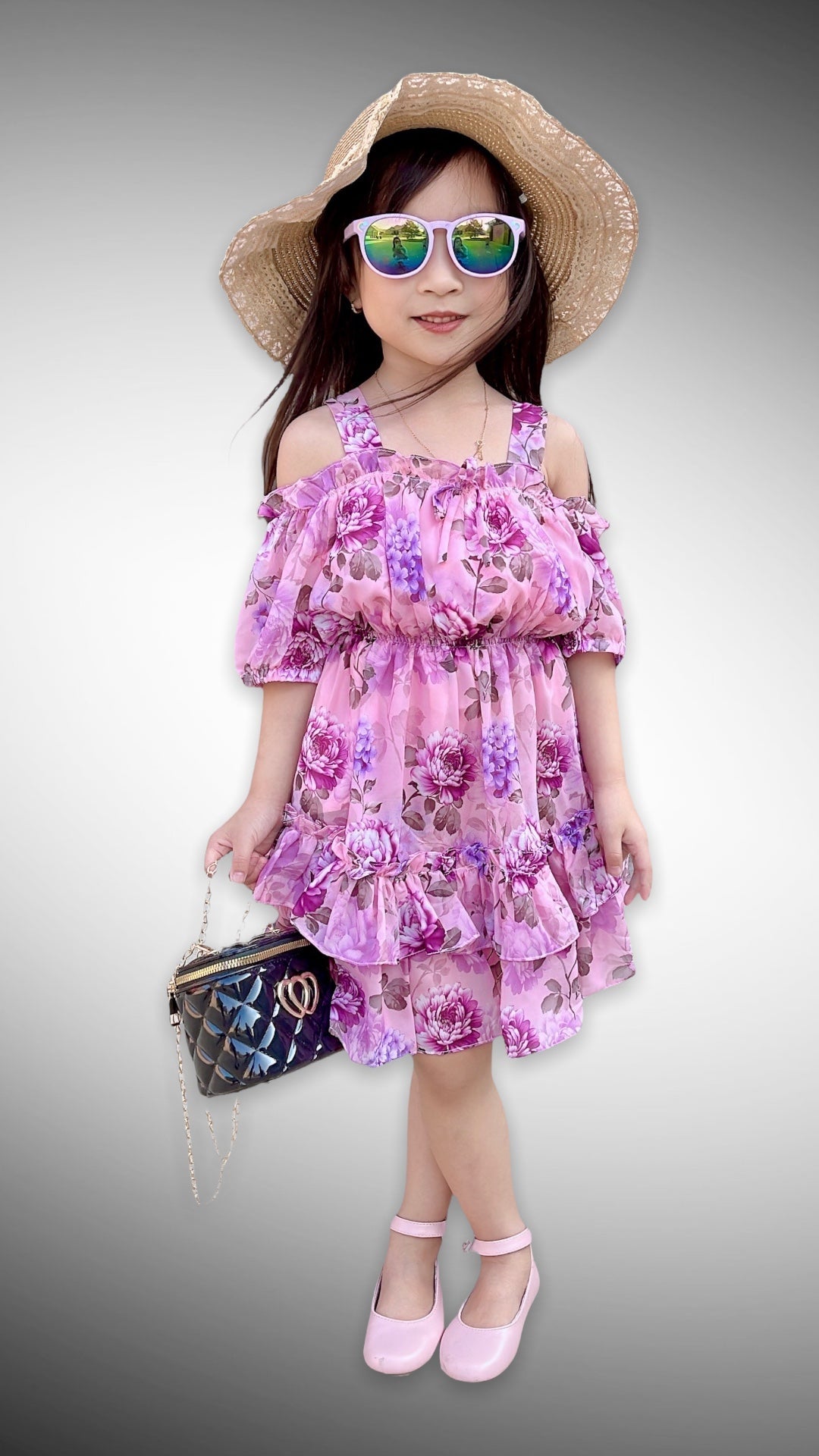 Mini Floral Cold Shoulder Puff Sleeve Dress - MJD033 - Mia & Jon