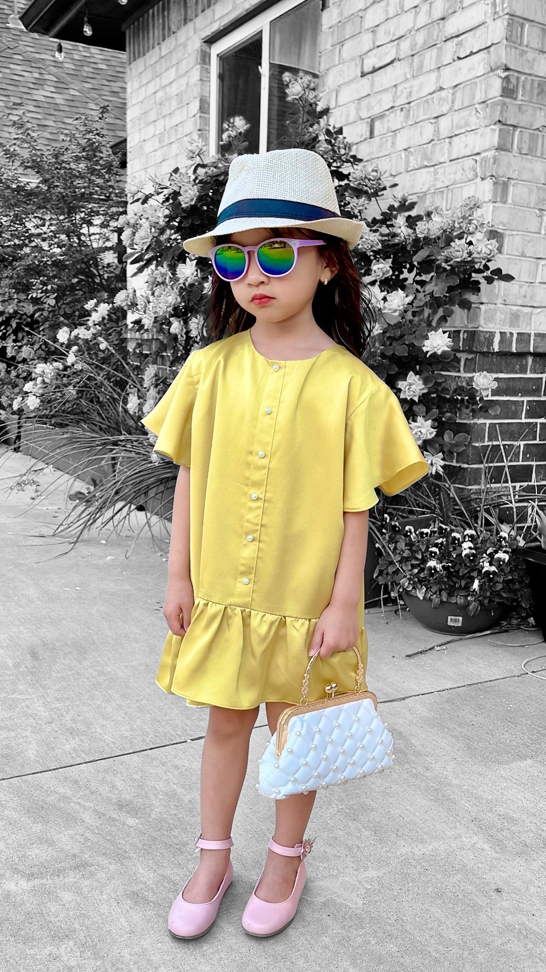 Mini Yellow Ruffle High Low Tunic Dress - Mia & Jon