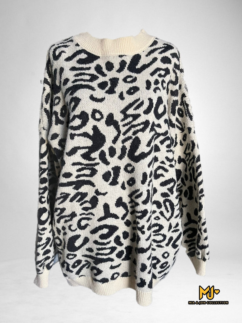 MJA015 Oversized Leopard Print Sweater - Mia & Jon