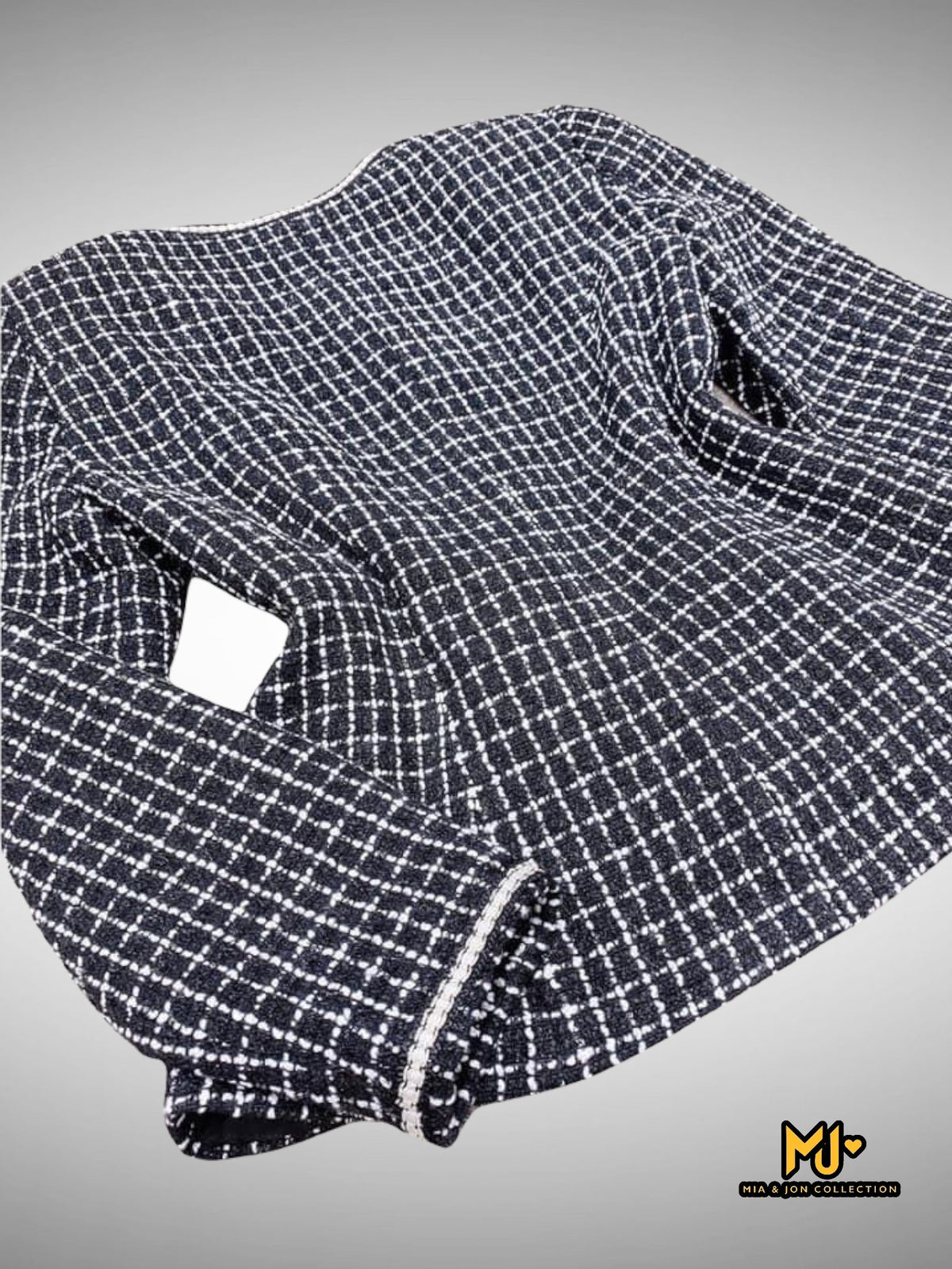 MJA1694 Black Crew Neck Tweed Coat - Mia & Jon