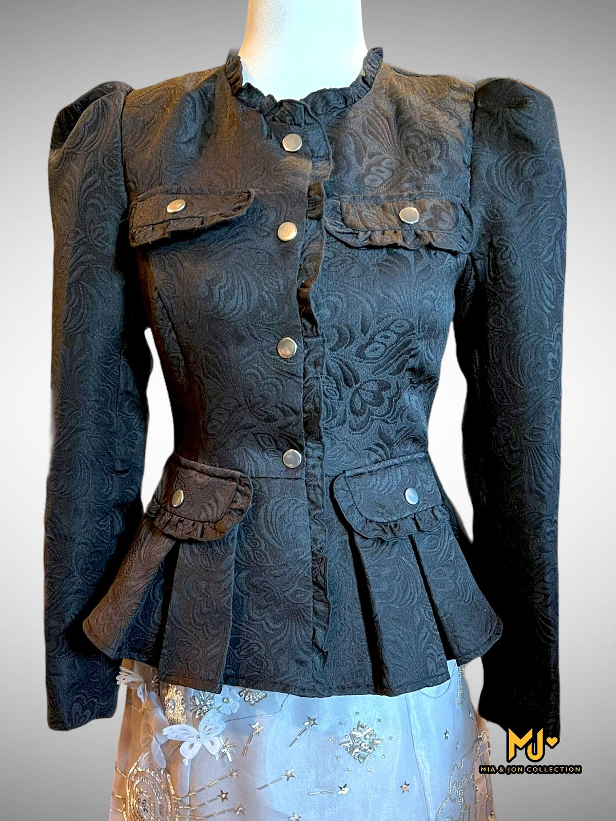 MJA1730 Faux Pocket Peplum Jacket - Mia & Jon