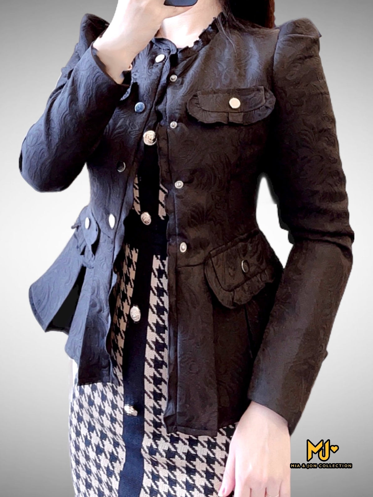 MJA1730 Faux Pocket Peplum Jacket - Mia & Jon