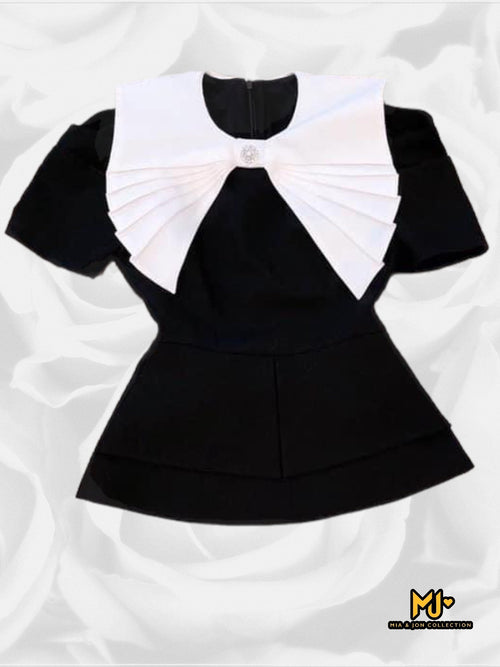 MJA1950 Pleated Bow Neckline Blouse - Mia & Jon