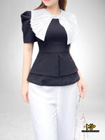 MJA1950 Pleated Bow Neckline Blouse - Mia & Jon