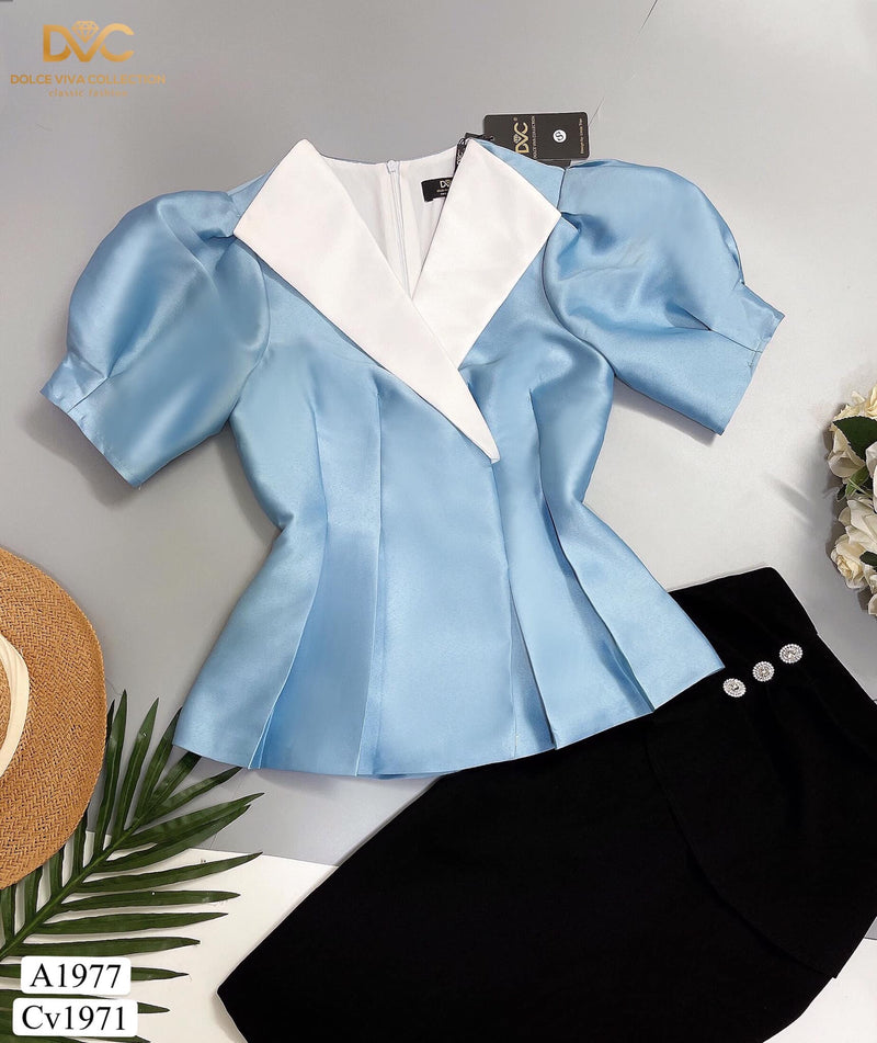 MJA1977 Puff Sleeve Peplum Top - Mia & Jon