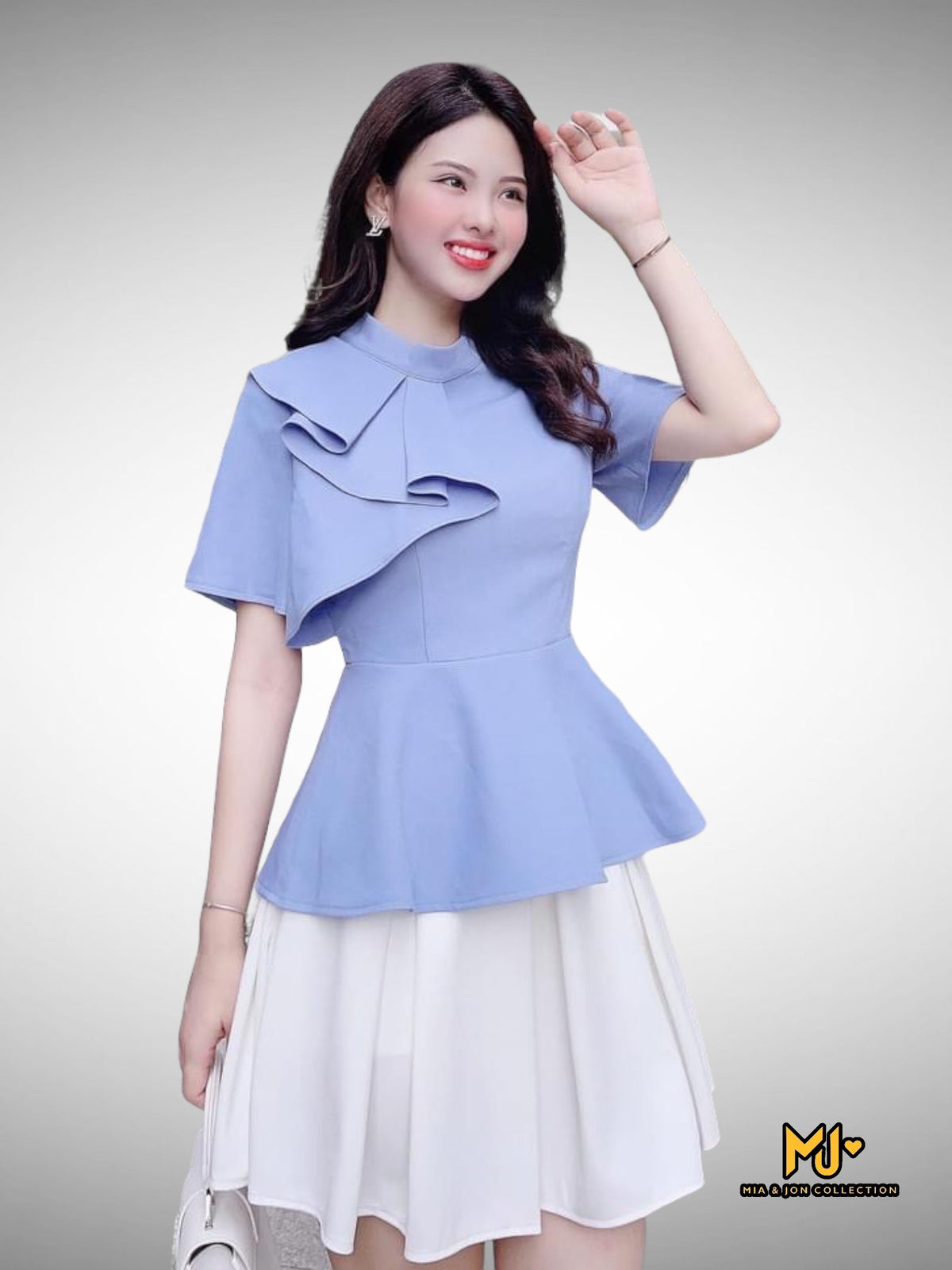 MJA2010 Elegant Blue Peplum Top - Mia & Jon