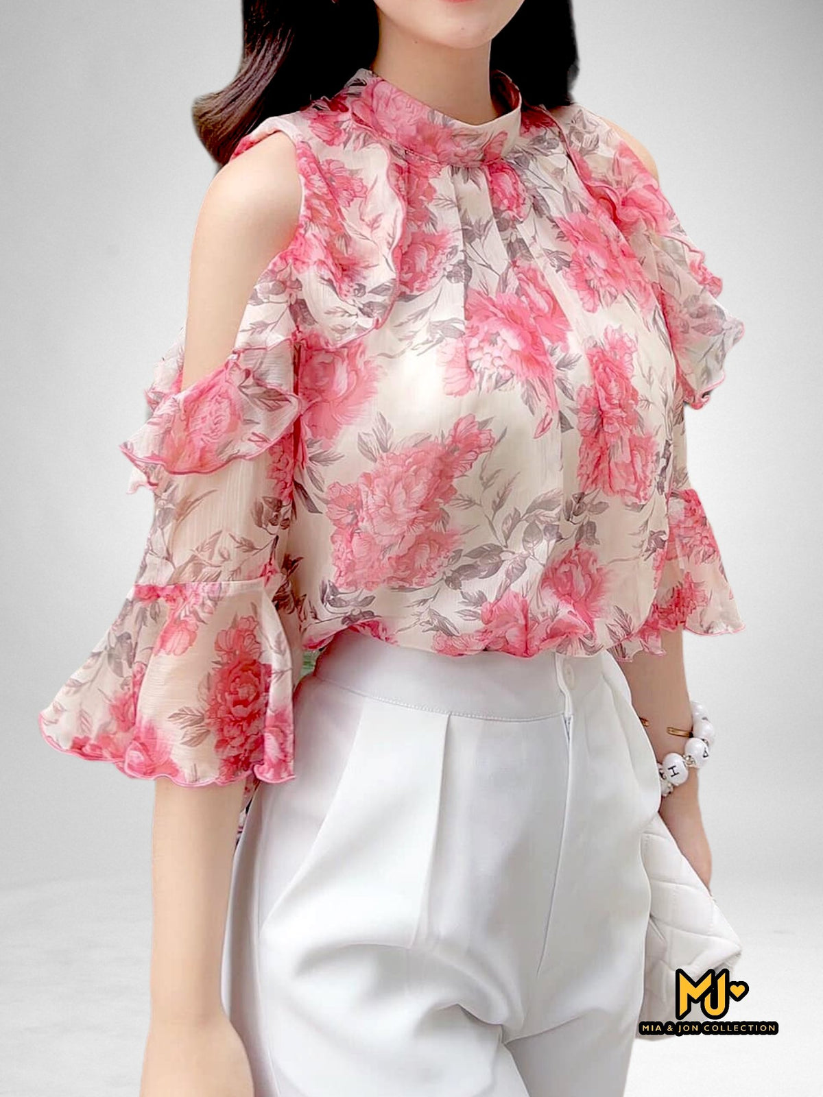 MJA2018 Cold Shoulder Floral Top - Mia & Jon