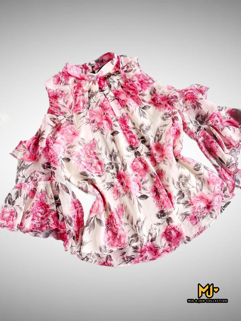 MJA2018 Cold Shoulder Floral Top - Mia & Jon