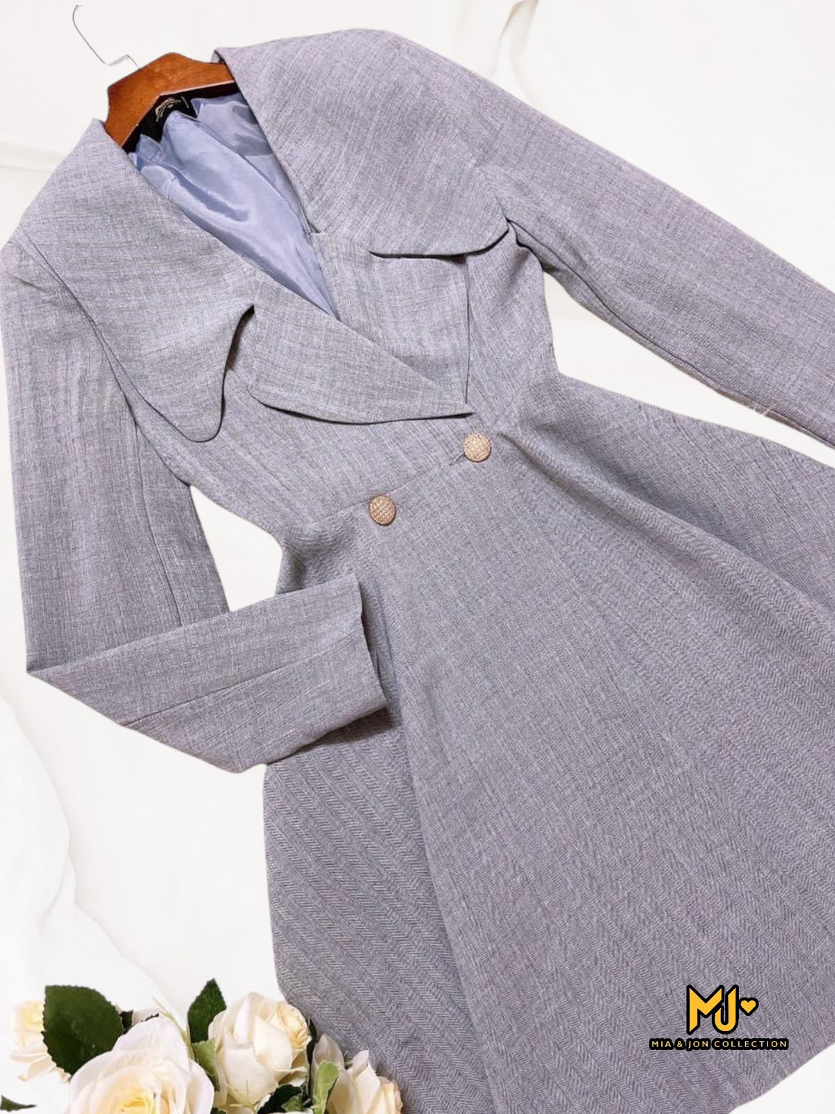 MJA2154 Lapel Collar Double Breasted Blazer Dress - Mia & Jon