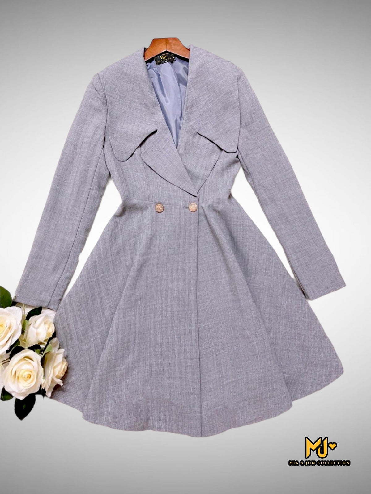 MJA2154 Lapel Collar Double Breasted Blazer Dress - Mia & Jon