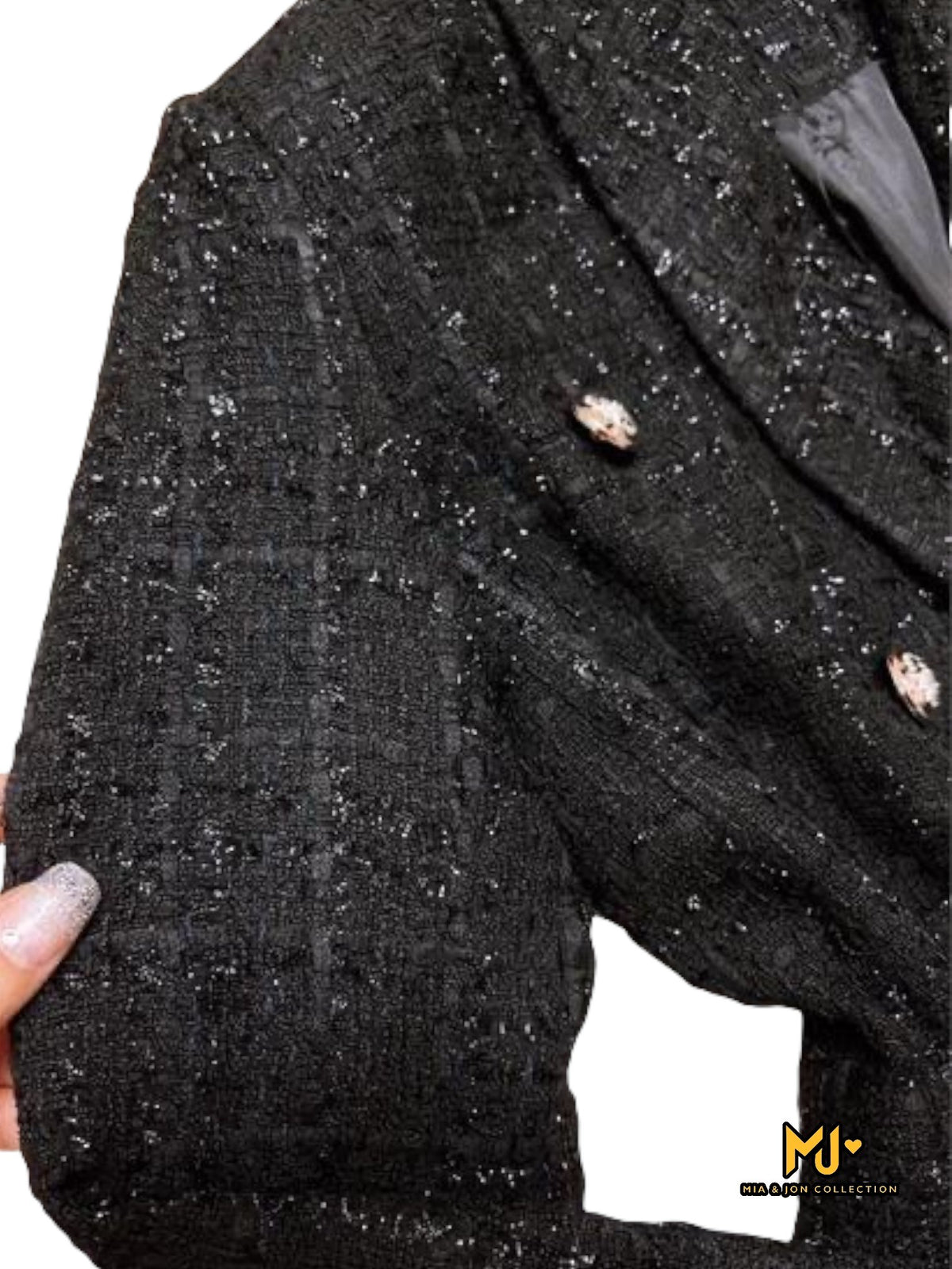 MJA2223 Black Tweed Double Breasted Blazer - Mia & Jon
