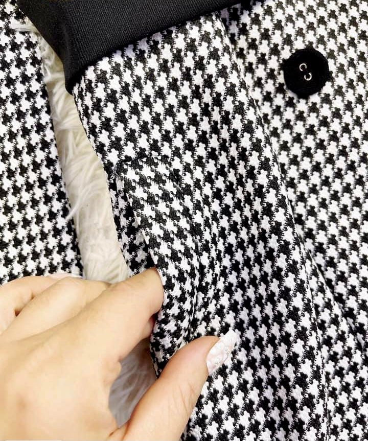 MJA2250 Houndstooth Lapel Collar Double Breasted Coat - Mia & Jon